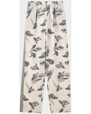 Emporio Armani Chine Flower Print Linen Pants - White