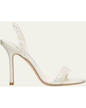 Jimmy Choo Jenn 100Mm Daisy-Embroidered Satin Slingback Sandals - Natural