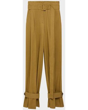 Another Tomorrow Belted Wide-Leg Tab-Hem Pants - Natural