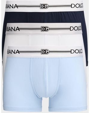 Dolce & Gabbana Stretch Cotton 3-Pack Boxer Briefs - Blue