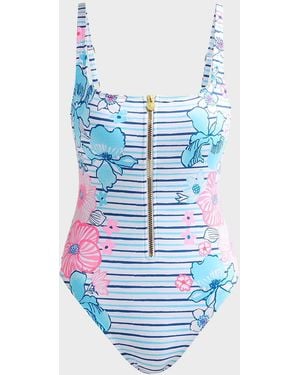 Lilly Pulitzer Emil Printed Zip-Up One-Piece Swimsuit - Blue