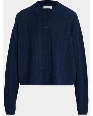 SABLYN Elsie Cable-Knit Cashmere Polo Sweater - Blue