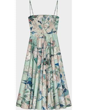 Givenchy Rose Print Cotton Poplin Sliced Midi Dress - Blue