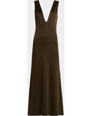 Tom Ford Double-Face Plunging V-Neck Dress - Brown