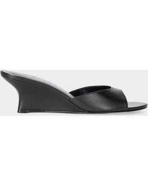 STAUD Brigitte Leather Wedge Mules - Black