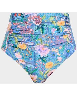 Johnny Was Lilliana High-Waist Ruched Bikini Bottoms - Blue