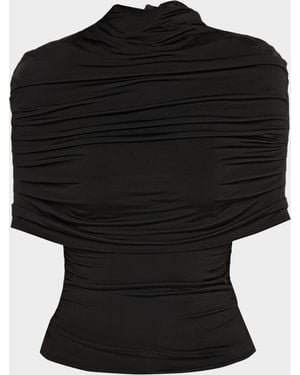 LAPOINTE Mock-Neck Ruched Jersey Top - Black
