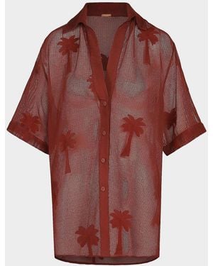 Johanna Ortiz Playa Grande Salty Promises Cotton Mesh Shirt - Red