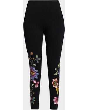 Johnny Was Aivy Floral Embroidered Leggings - Black