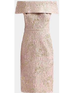 Teri Jon Metallic Jacquard Off-The-Shoulder Mini Dress - Natural