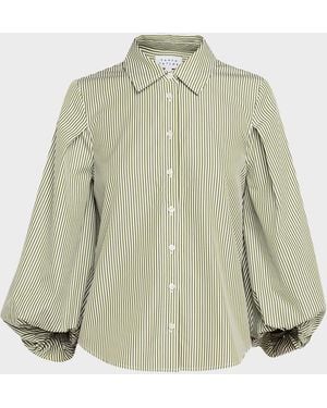 Tanya Taylor Marina Stripe Blouson-Sleeve Shirt - Green