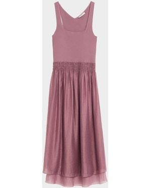 Vince Squareneck Mixed-Media Midi Dress - Purple