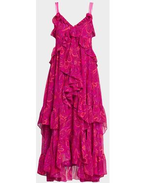 Cinq À Sept Ruffled Paisley Bloom Maxi Dress - Pink