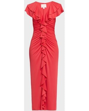 Cinq À Sept Tallis Ruffled V-Neck Maxi Dress - Red