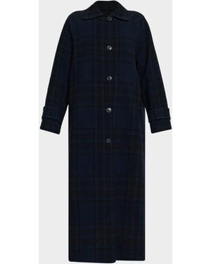 Akris Estelle Double-Face Wool Maxi Coat - Blue