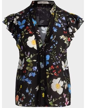 Alice + Olivia Arlette Flutter-Sleeve Blouse - Black