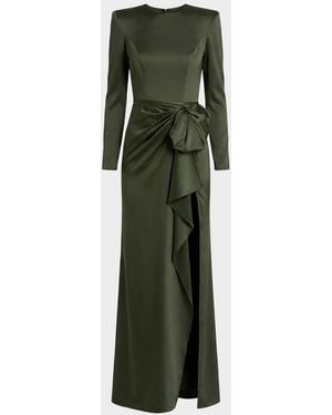 Mac Duggal Leena 1 Bow-Detailed Satin Column Gown - Green