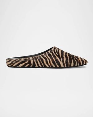 Veronica Beard Narcisa Zebra Calf Hair Mules - Brown