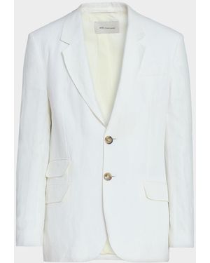Ami Paris Apos;S Notch Lapel Linen-Blend Single-Breasted Blazer - White