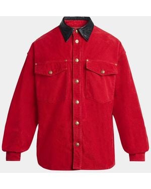 Versace Contrast Collar Cotton Corduroy Shirt - Red
