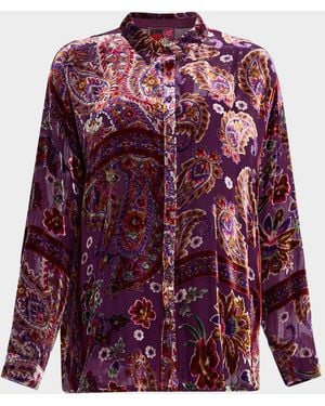 Johnny Was Audrey Paisley Burnout Shirt - Purple