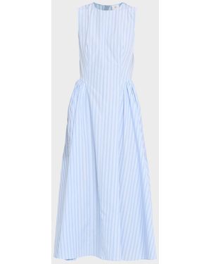 Adam Lippes Aliena Striped Cotton Sleeveless Midi Dress - Blue