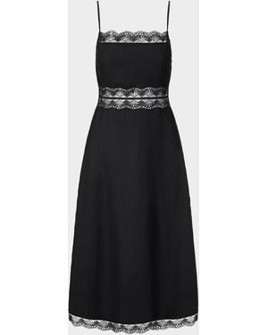 STAUD Amalina Lace-Trim Linen Midi Dress - Black