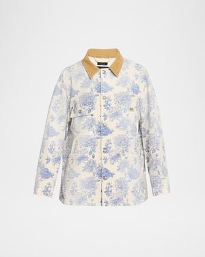 R13 Corduroy-Collar Toile Cotton Chore Jacket - White