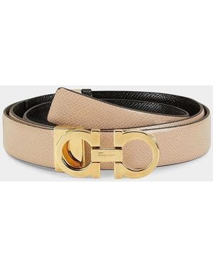 Ferragamo Gancini-Buckle Reversible Leather Belt - White
