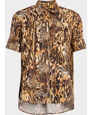 Adam Lippes Charlie Animal-Print Short-Sleeve Button-Down Top - Multicolor
