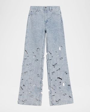 Alice + Olivia Chic Embroidered Eyelet Bootcut Jeans - Blue