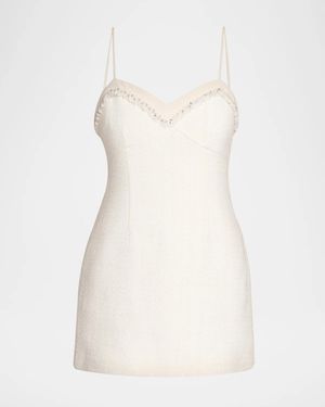 LoveShackFancy Sue Embellished Wool-Blend Mini Dress - Natural