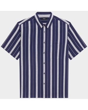 Theory Summer Dobby Stripe Short-Sleeve Shirt - Blue