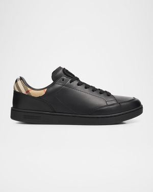 Burberry Set Leather & Check Low-Top Sneakers - Black