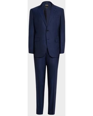 ZEGNA Wool Textured Two-Piece Suit - Blue