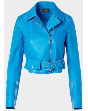Akris Avril Cropped Nappa Leather Jacket - Blue