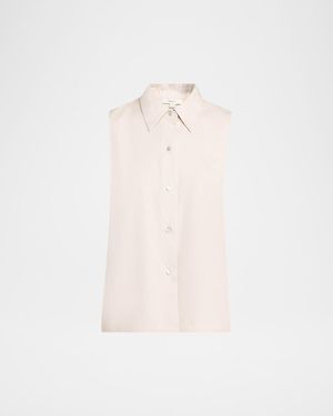 Vince Sleeveless Buttoned Poplin Top - White