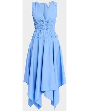 AKNVAS Zelie Tie-Front Cotton Poplin Dress - Blue