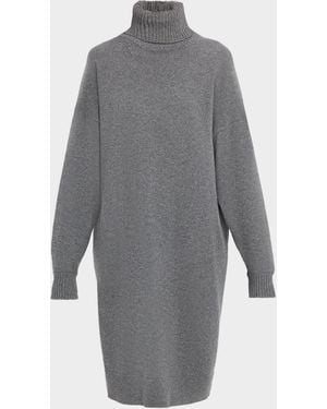 Michael Kors Turtleneck Cashmere Midi Sweater Dress - Gray