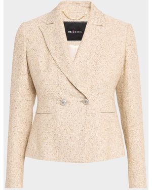 Kiton Sequined Linen Tweed Double-Breasted Jacket - Natural