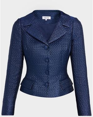 Teri Jon Metallic Basketweave Jacquard Blazer - Blue