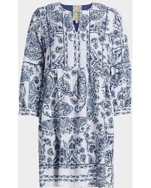 Johnny Was Printed A-Line Mini Dress - Blue