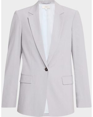 Vince Linen-Blend Single-Breasted Blazer - Blue