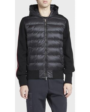 Moncler Puffer Body Knit-Sleeve Hooded Jacket - Black