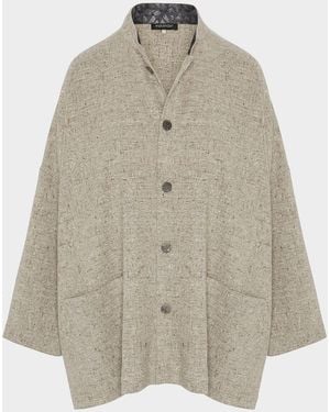 Eskandar Wide Longer-Back Mandarin Jacket (Long Length) - Natural