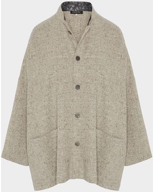 Eskandar Wide Longer-Back Mandarin Jacket (Long Length) - Natural