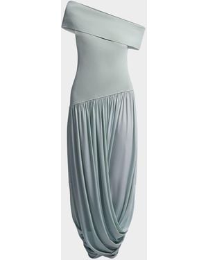 BCBGMAXAZRIA Myla Draped Off-Shoulder Maxi Dress - Blue