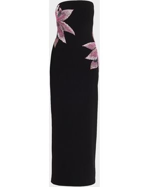 Aidan Mattox Strapless Floral Beaded Column Gown - Black
