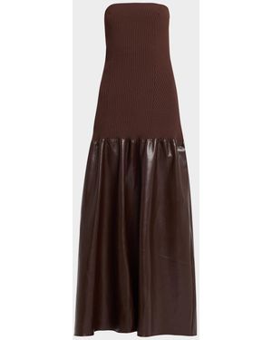 Et Ochs Sabine Strapless Rib Knit & Faux Leather Maxi Dress - Brown
