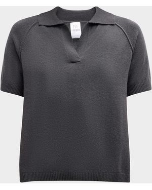 TSE Cashmere Raglan-Sleeve Polo Shirt - Gray